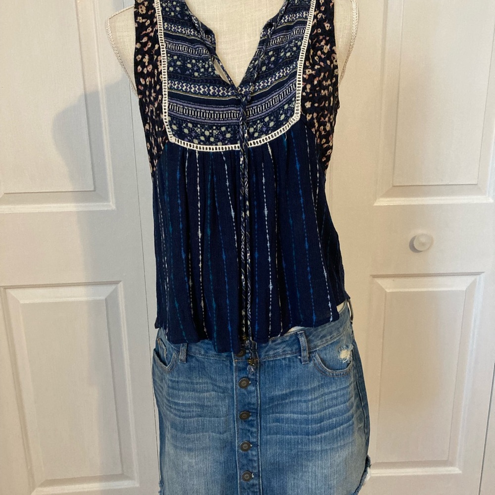 Rewind Printed Floral Stripe Tank Top M